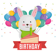 Wall Mural - happy birthday card with cute rabbit vector illustration design