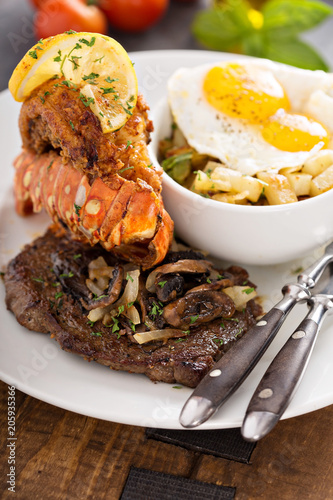Fotografie, Obraz Southern surf and turf with potatoes and eggs
