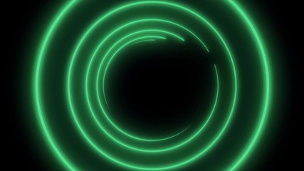 Poster - Abstract background with flying into tunnel from shapes round. Animation of seamless loop. Neon round shape laser