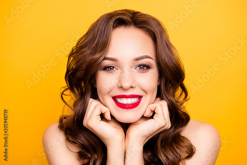 Closeup Portrait Of Pretty Elegant Girl With Straight White Teeth