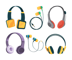 Poster - vector collection set of different headphones. illustrations in cartoon style