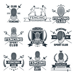 Poster - Monochrome badges set of fencing sport