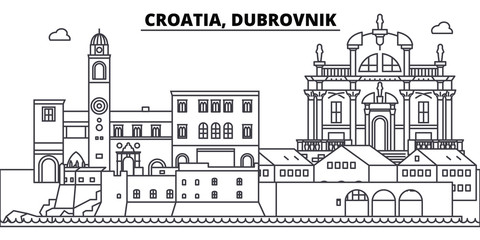 Wall Mural - Croatia, Dubrovnik line skyline vector illustration. Croatia, Dubrovnik linear cityscape with famous landmarks, city sights, vector design landscape. 