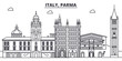 Italy, Parma line skyline vector illustration. Italy, Parma linear cityscape with famous landmarks, city sights, vector design landscape. 