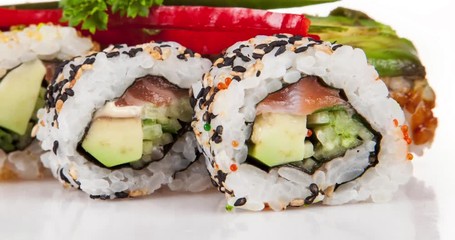 Canvas Print - Various kind of sushi pieces in motion slider effect.