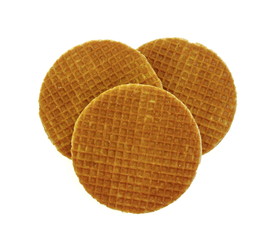 Wall Mural - Stack of Dutch stroopwafel cookies or caramel waffles isolated on white.