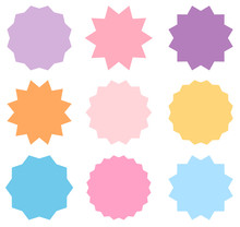Set Of Vector Pastel Colored Starburst Symbols. Sunburst Empty Labels Or Stickers For Advertising, Shop Sales Tags And Graphic Design