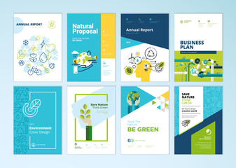 Wall Mural - set of brochure and annual report cover design templates of nature, green technology, renewable ener