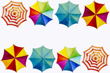 Hello Summer Watercolor Painting Colorful Umbrella.