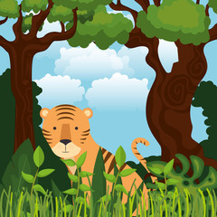 Canvas Print - wild in the jungle scene vector illustration design