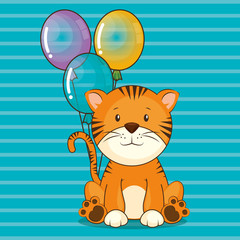 Poster - happy birthday card with cute tiger vector illustration design