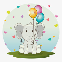 Poster - happy birthday card with cute elephant vector illustration design