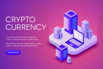 Fototapete - Cryptocurrency vector illustration poster for bitcoin crypto currency mining and blockchain. Digital money and computer internet technology concept on purple ultra violet background