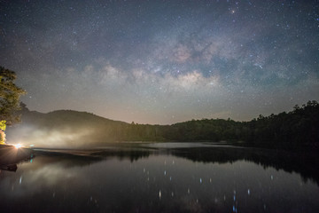 Wall Mural - milky way band across sky over reservoir.