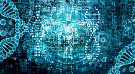 Wall Mural - genetic research and biotech science concept. human biology technology on abstract digital backgroun