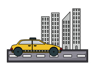 Poster - taxi car on the city over white background, vector illustration