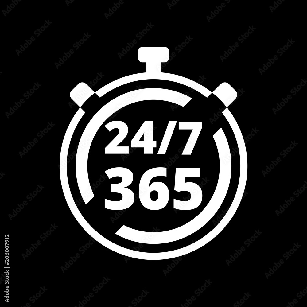 Open 24/7 - 365, 24/7 365, 24/7 365 icon on dark background の Stock ベクター |  Adobe Stock