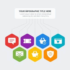 Poster - Flat geometric security, email, shopping infographic steps template with 7 options for presentations, advertising, annual reports
