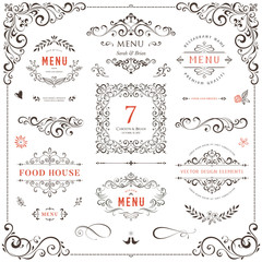 Wall Mural - ornate design elements set. table numbers, wedding and restaurant menu templates. vector flourishes,