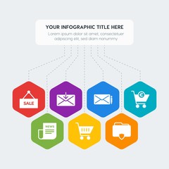 Poster - Flat geometric security, email, shopping infographic steps template with 7 options for presentations, advertising, annual reports