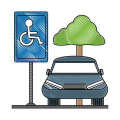 Canvas Print - parked car in Disable Parking Zone over white background, vector illustration