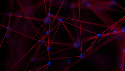 Poster - Abstract 3d rendering of network concept. Modern background. Futuristic shape with spheres and lines. Design for poster, cover, branding, banner, placard.