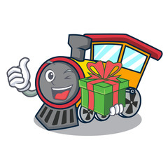 Sticker - With gift train mascot cartoon style