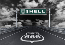 Highway With A Text Hell On The Road Sign. Road To Hell