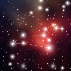 Wall Mural - vector digital illustration of lion constellation in front of galactic background. leo zodiac sign i