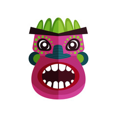 Wall Mural - Flat vector icon of Zulu mask. Face with colorful ornaments. Traditional symbol of indigenous people, African tribes