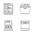 Dishwasher machine kitchen icons set. Outline illustration of 4 dishwasher machine kitchen vector icons for web