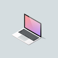 Poster - Realistic isometric vector laptop. Shiny computer laptop icon with colorful blank screen.