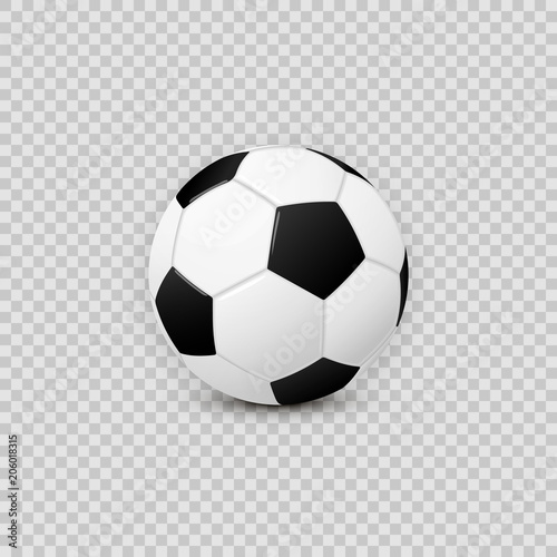 Fotomural Realistic football soccer ball vector design element on transparent checkered ba