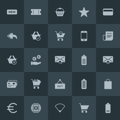 Poster - Modern Simple Set of money, mobile, email, shopping Vector fill Icons. Contains such Icons as  finance,  energy,  cash,  message, basket and more on dark background. Fully Editable. Pixel Perfect.