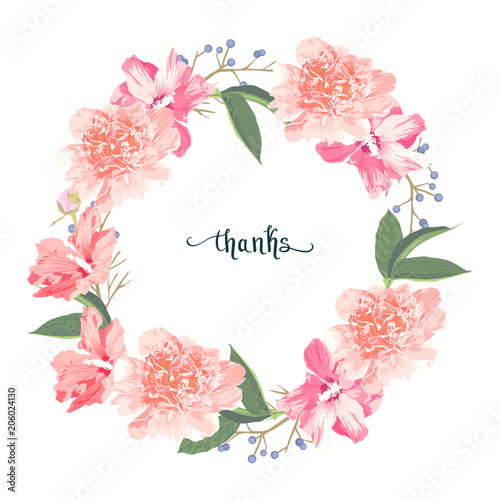 Floral invitation card for wedding, Easter, birthday, greeting. Vector illust...