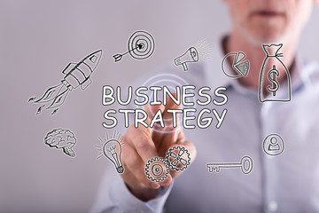 Sticker - Man touching a business strategy concept