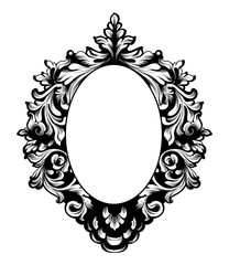 Round Frame Vector. Classic rich ornamented carved decors. Baroque sophisticated designs