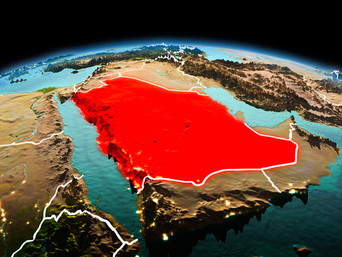 Saudi Arabia on planet Earth in space