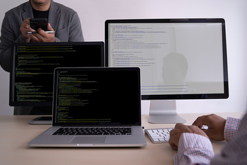 Fototapete - Programmer working Developing programming technologies Web Design Online Technology