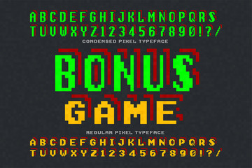 Fototapete - Pixel vector font design, stylized like in 8-bit games