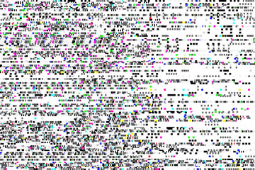 Fototapete - Glitch background. Computer screen error. Digital pixel noise abstract design. Video game glitch. Television signal fail. Data decay. Technical problem grunge wallpaper.
