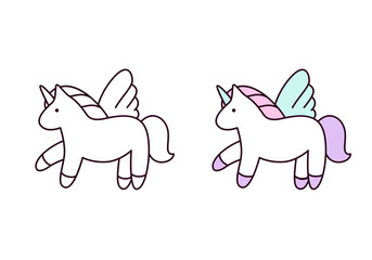 Wall Mural - Unicorn set. Vector illustration. Colorful and line icons. Cute unicorn