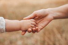 The Handle Of The Child Holding Fingers Of Mother