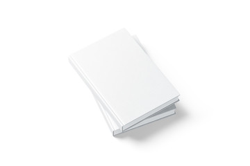 Fototapete - Blank white hardcover two books mock up, top view from the side, 3d rendering. Empty vertical hard cover notebooks on each other mock up, isolated. Hardback bookstore branding template