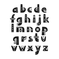 Aufkleber - Vector display alphabet. Set of lowercase patterned letters in African style.