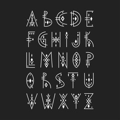 Aufkleber - Vector alphabet set. Capital letters in geometric indigenous style. For hipster theme, trendy posters.