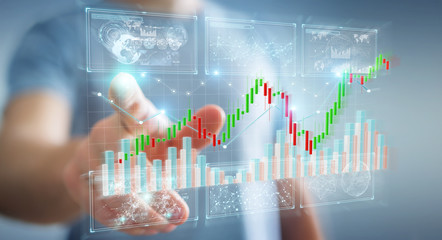 Aufkleber - Businessman using 3D rendering stock exchange datas and charts