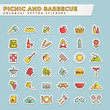 Picnic and barbecue colorful sticker icons.