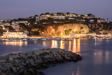 Fototapete - Night landscape of Sant Feliu de Guixols bay in Costa Brava, Spain.
