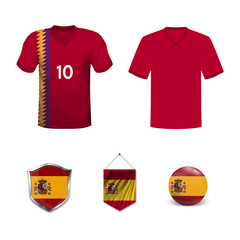 Wall Mural - Set of T-shirts and flags of the national team of Spain. Vector illustration.